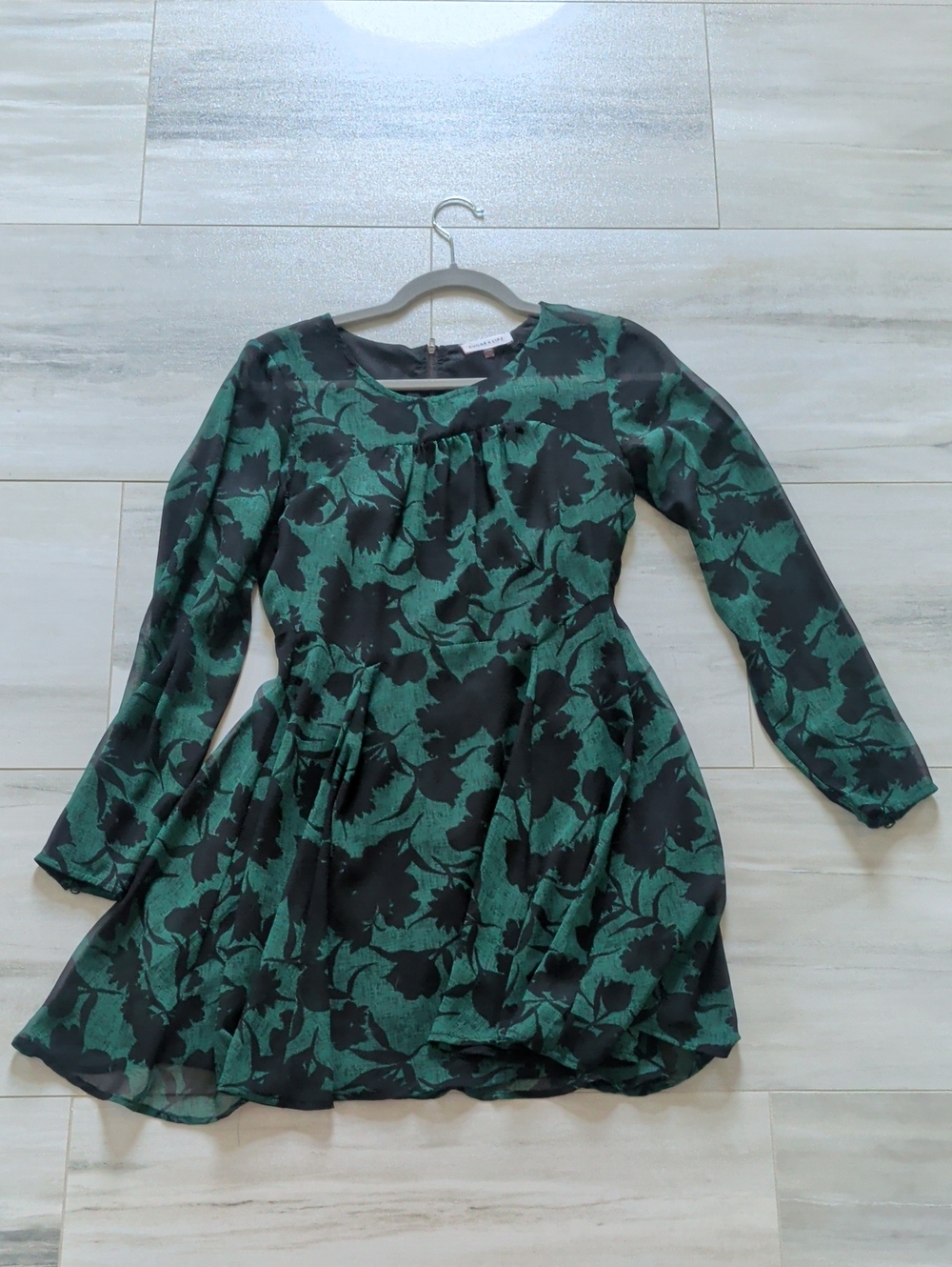 Sugarlips Black and Green Floral Long-Sleeve Mini Dress